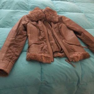 Faux Leather with Fox Fur Trim Coat